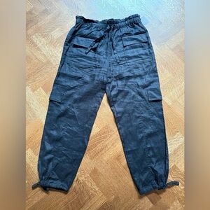 MAGASCHONI Black Linen Cargo Pants‎ Pull On Baggy Oversized Designer Comfy L